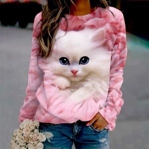 Cute Cat Women Fashion Hoodie Animal Cat Print Sweatshirt